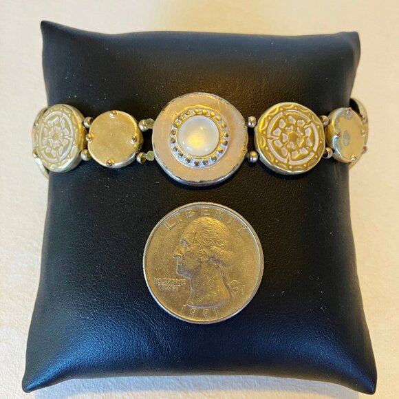 Chico's Set Necklace Bracelet Coin Pendant Gold Tone Metal Mother Of Pearl Stone - Picture 15 of 15